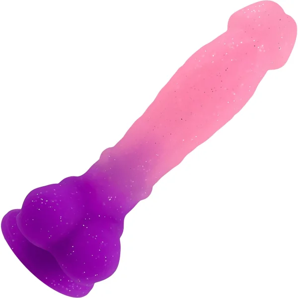 Cotton Candy Sugar Crush 7" Silicone Suction Cup Dildo With Balls - Pink & Purple