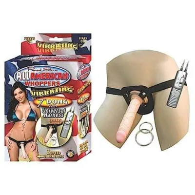 All American Whoppers Vibrating 7 in Dong With Universal Harness Flesh