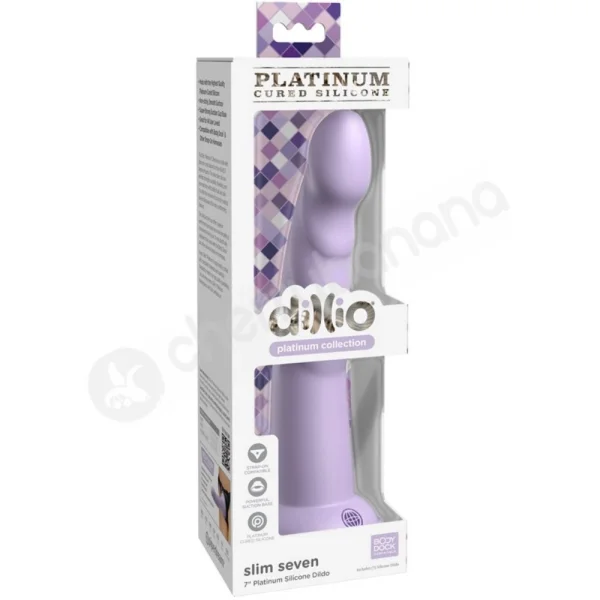 Dillio Platinum Slim Seven 7" Purple Silicone Dildo With Suction Cup Body Dock Compatible Base