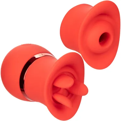 French Kiss Suck Play Rechargeable Waterproof Silicone Interchangeable Set By CalExotics Red