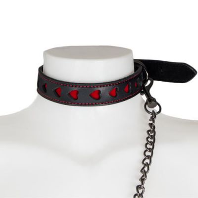 Bondara Faux Leather Heart Collar with Black Leash