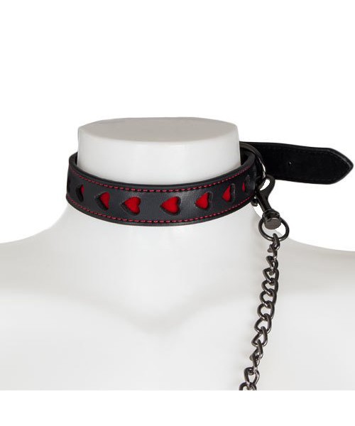 Bondara Faux Leather Heart Collar with Black Leash