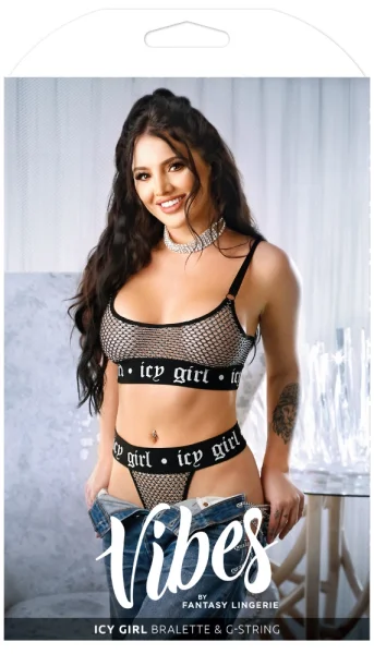 Fantasy Lingerie "Icy Girl" Metallic Fishnet Bra & G-String Panty