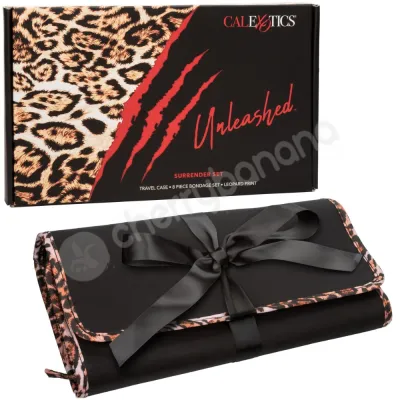 Unleashed Surrender Set 8 Piece Leopard Print Bondage Set With Travel Case