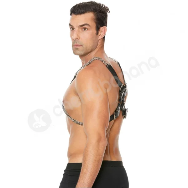 Ouch Chain And Chain Black Leather Harness - One Size