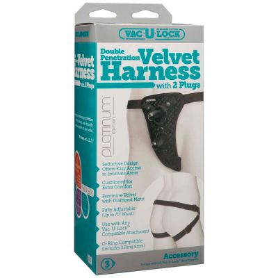 Vac U Lock Double Penetration Velvet Harness with 2 Plugs