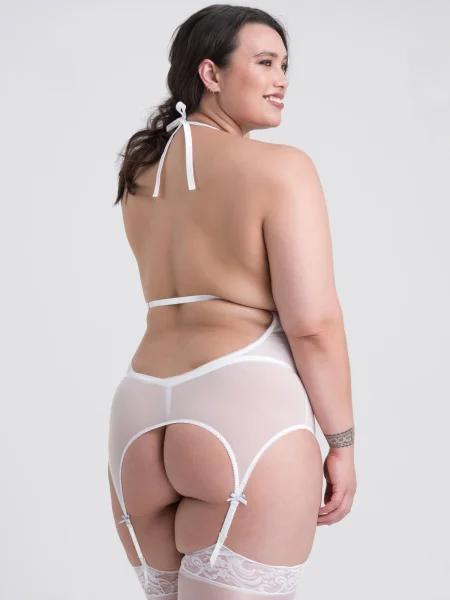 Lovehoney Plus Size Peek-a-Boo White Lace Merry Widow Bustier Set