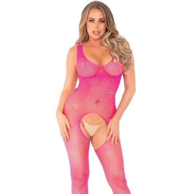 Crystalized Fishnet Tank Neon Pink One Size