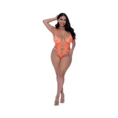 Women s Lingerie Magic Silk Rude Awakening Strappy Teddy Neon Orange Queen Size