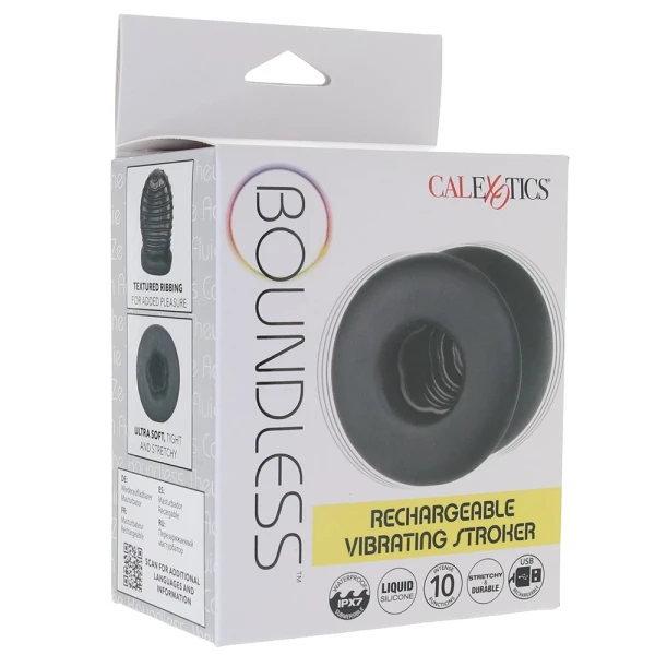 Boundless Rechargeable Vibrating Stroker Silicone Waterproof Penis Masturbator By CalExotics - Black