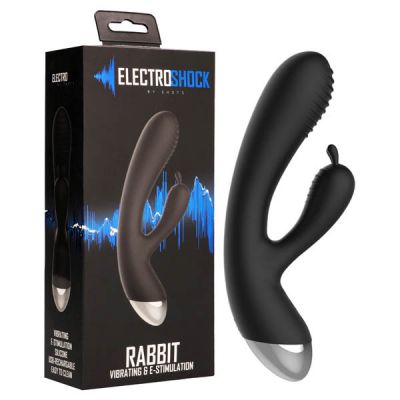 Electro Shock Rabbit Vibrator Black 19 cm 7 5 USB Rechargeable Rabbit Vibrator with E Stim