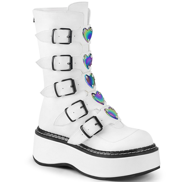 2 inches Platform Calf High w/ 5 Buckle Straps, Back Metal Zip