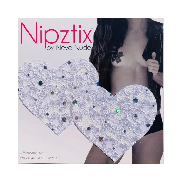 Neva Nude Pasty Heart Sequin Lace White