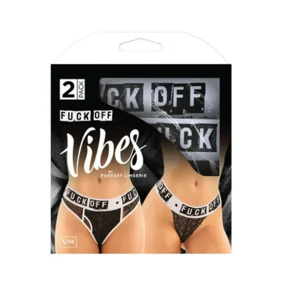 Vibes Fuck Off Buddy Pack 2 Pc Lace Boyfriend Brief Lace Thong L xl Black white