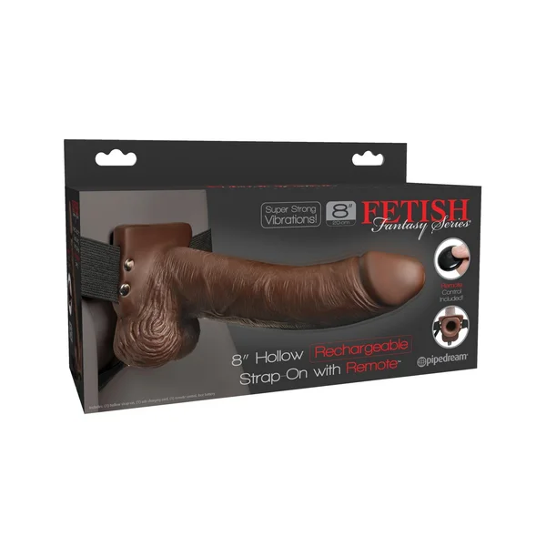 Fetish Fantasy Series 8" Hollow Rechargeable Strap-on With Remote - Brown — image 3 of 3