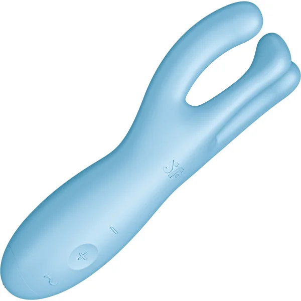 Satisfyer Threesome 4 Rechargeable Waterproof 12-Function App Enabled Dual Stimulation Vibrator - Blue