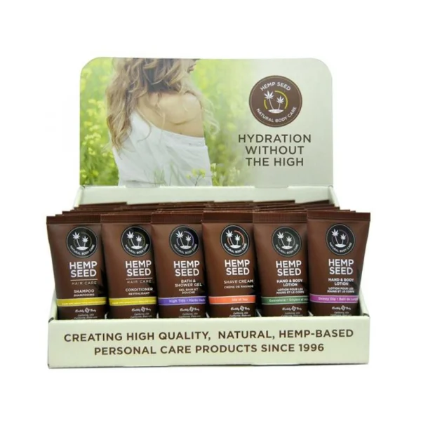 Earthly Body Hemp Seed 36pc Display : Includes 6 - 1oz Hemp Seed Sh, 6 - 1oz Con, 6 - 1oz High Tide
