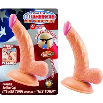 All American Mini Whoppers 4 Inch Curved Dong With Balls Flesh