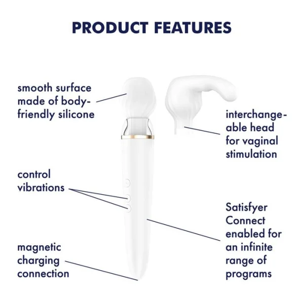 Satisfyer Double Wand-er Wand Vibrator - With 2 Attachment Heads & App Control!