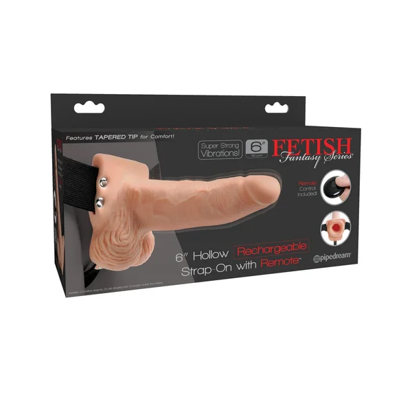 Fetish Fantasy Series 6" Hollow Rechargeable Strap-on With Remote - Flesh — image 18 of 18