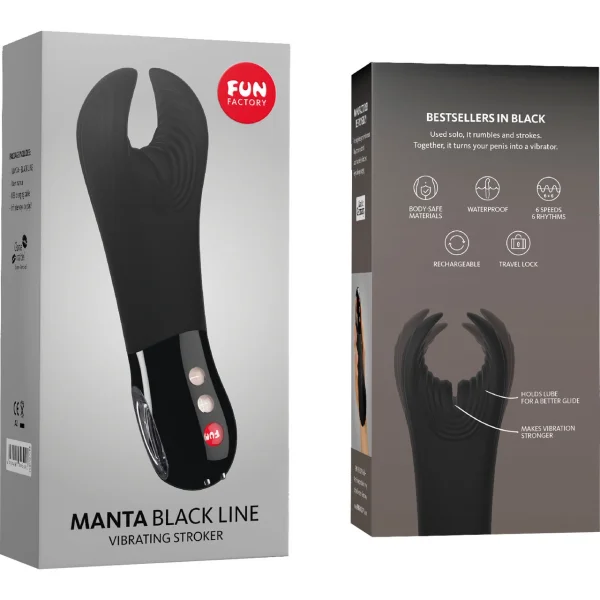 Fun Factory MANTA Vibrating Penis Stroker & Couples Penis Toy - Black Line