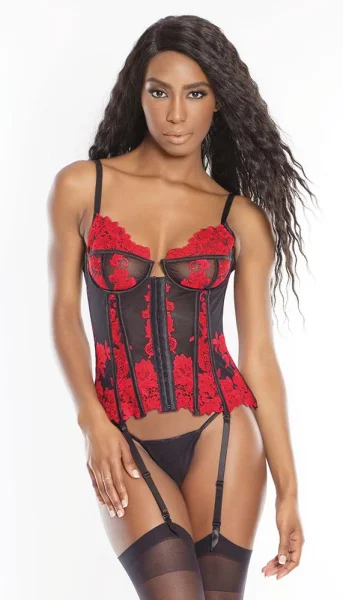 Embroidered Bustier with Lace-up Back