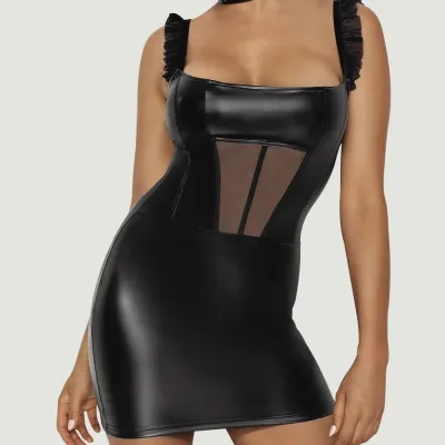 Noir Wetlook Dress Tulle Panel