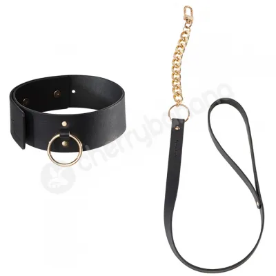 Maze Black Vegan Wide Choker With Attachable Leash