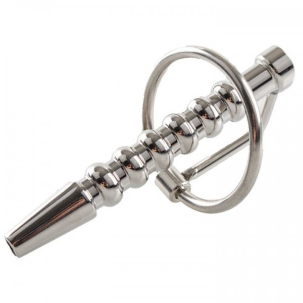 Torment Stainless Steel Ribbed Through-Hole Penis Plug - 7.5cm