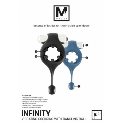 Infinity Vibrating Cockring with Dangling Ball Black Vibrating Cock Ring