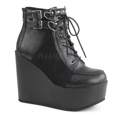 5 inches Wedge Platform Lace Up Front Ankle Boot Back Metal Zip