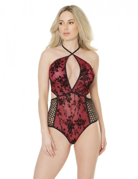 Coquette Criss Cross Strap Fishnet And Lace Teddy