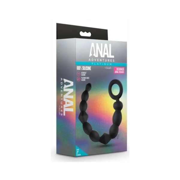 Anal Adventures Platinum - Silicone Beginner Anal  Beads - Black