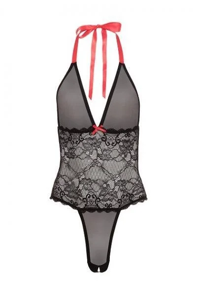 V Plunge Lace & Mesh Teddy Black OS — image 4 of 6