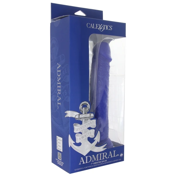 Admiral Sailor 7" Rechargeable Waterproof Vibrating Silicone Suction Cup Dildo By CalExotics - Blue