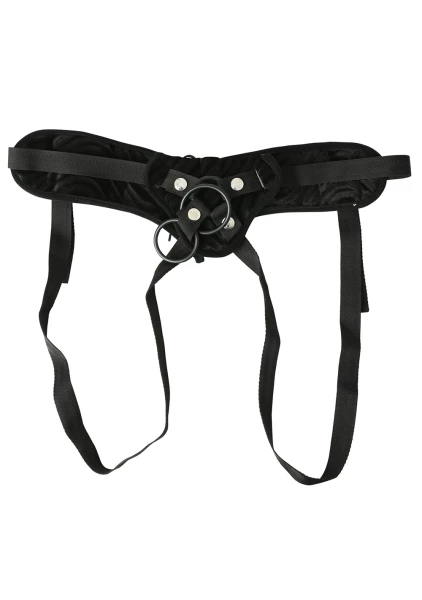 Vibrating Black Corsette Strap-On Harness by Sportsheets