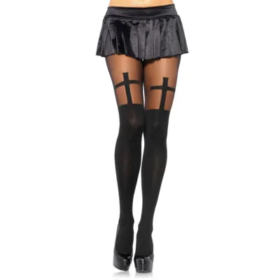 Spandex Opaque Cross Pantyhose O S Black