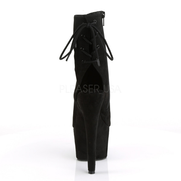 7 inches Heel, 2 3/4 inches PF Open Toe/Heel Ankle Boot. Side Zip