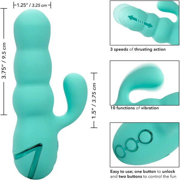 California Dreaming Del Mar Diva Thrusting Rabbit Style Silicone Rechargeable Vibrator by CalExotics
