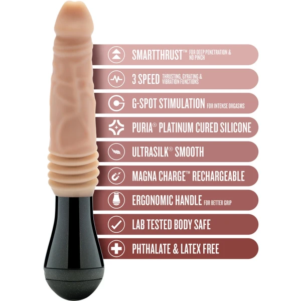 Dr. Skin Dr. Knight 5" Thrusting, Gyrating & Vibrating Silicone Dildo With Handle By Blush - Vanilla