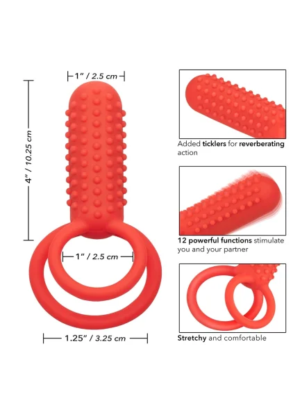Silicone Rechargeable Vertical Dual Enhancer Vibrating Cock Ring By CalExotics - Red