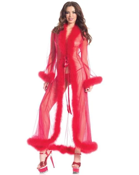 Marabou Robe - Red - Os