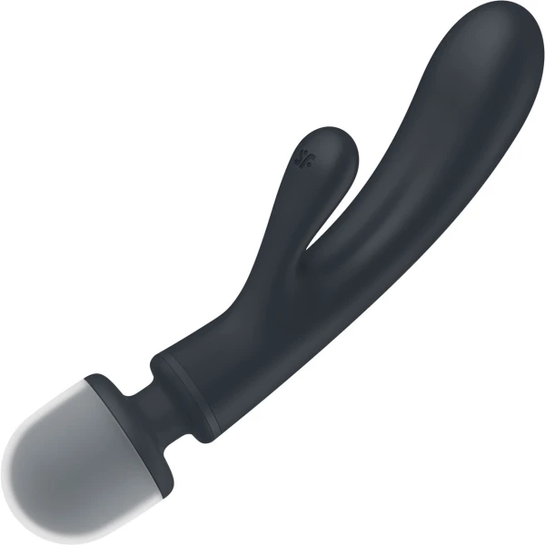 Satisfyer Triple Lover Rechargeable Waterproof Silicone Wand & Rabbit Hybrid Vibrator - Black