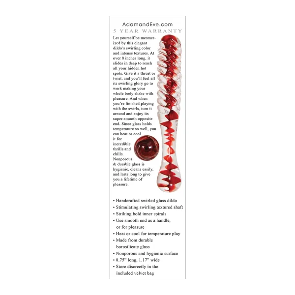 Adam & Eve Eve's Sweetheart Swirl Glass Dildo - Clear/Red