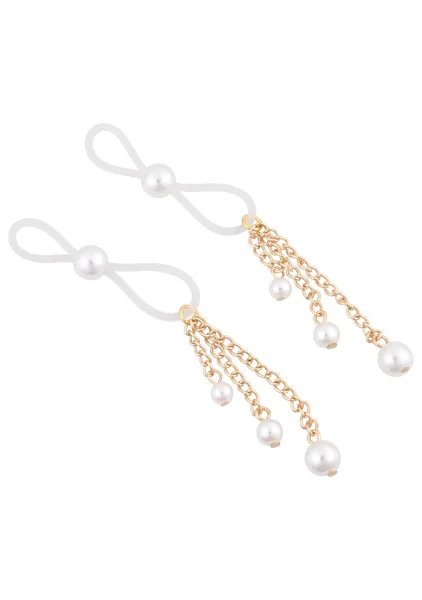 Sex & Mischief Pearl Nipple Ties By Sportsheets - White & Gold