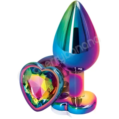 Rear Assets Rainbow Metal 2 4 Butt Plug With Rainbow Heart Gem