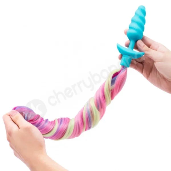 B-vibe Unicorn Vibrating Anal Plug & Rainbow Tail 6 piece Set