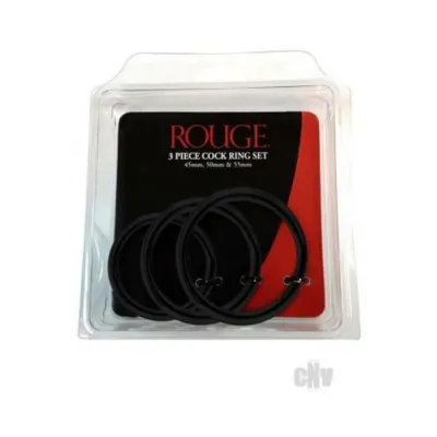 Cock Rings Rouge Stainless Steel 3 Piece Cock Ring Set 45 50 55mm Black