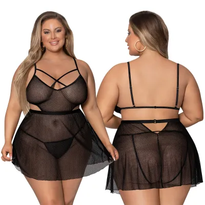 Girl Next Door Black Baby Doll Crotchless Panty Set by Exposed
