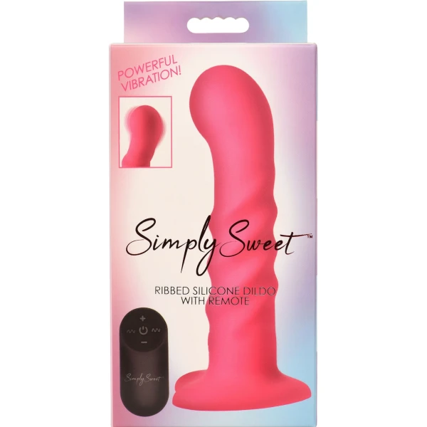Simply Sweet 21X Vibrating Ribbed Rechargeable Silicone G-Spot Vibrator With Remote - Pink